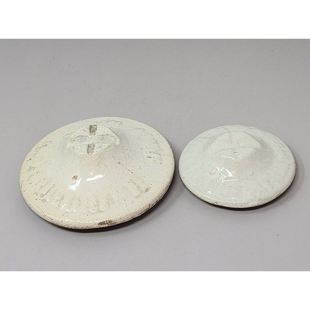 Antique Ceramic Lid Set Pair With Glazed Finish White